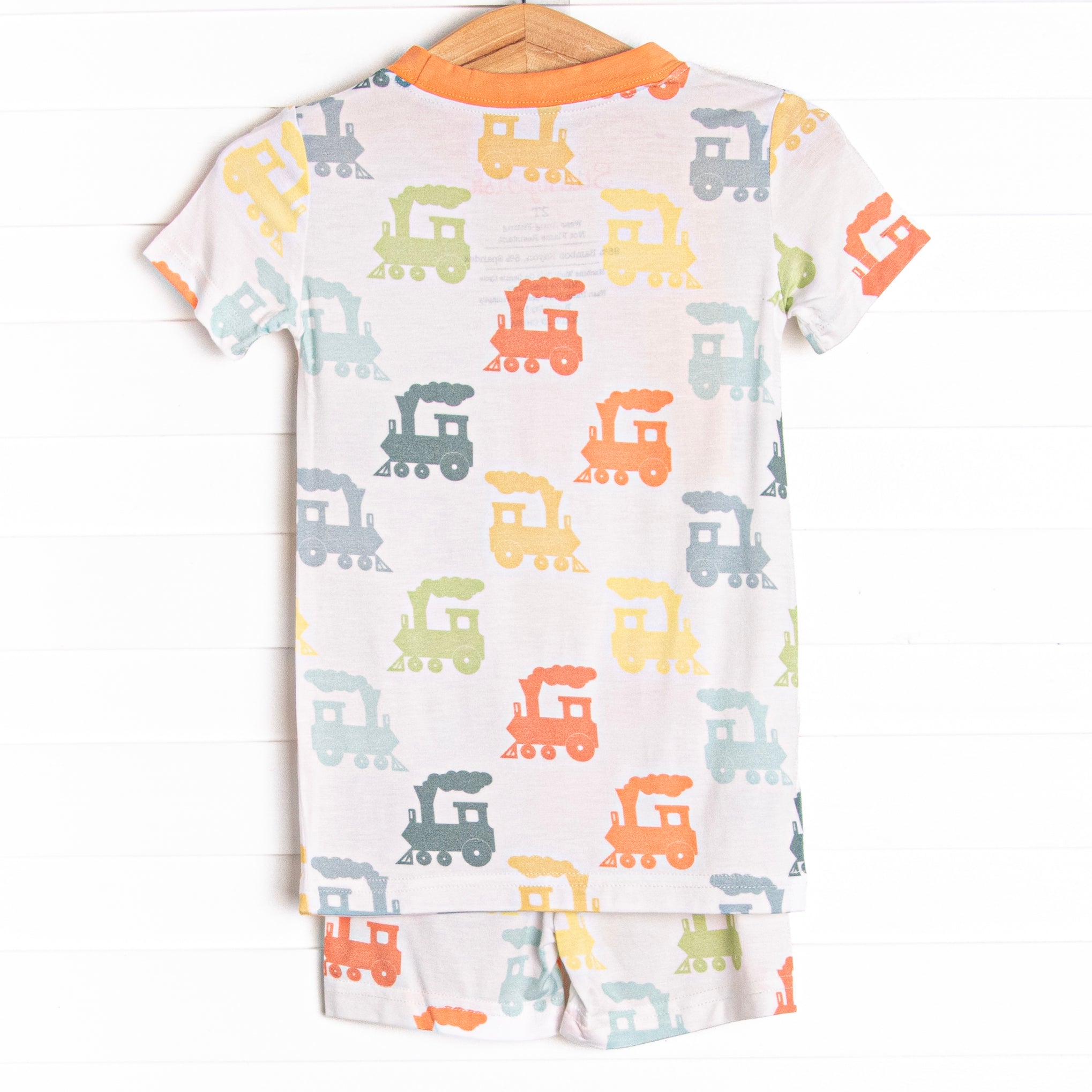Vibrant Orange Colorful Caboose Bamboo Pajama Short Set - Sweet Dreams Awaits!