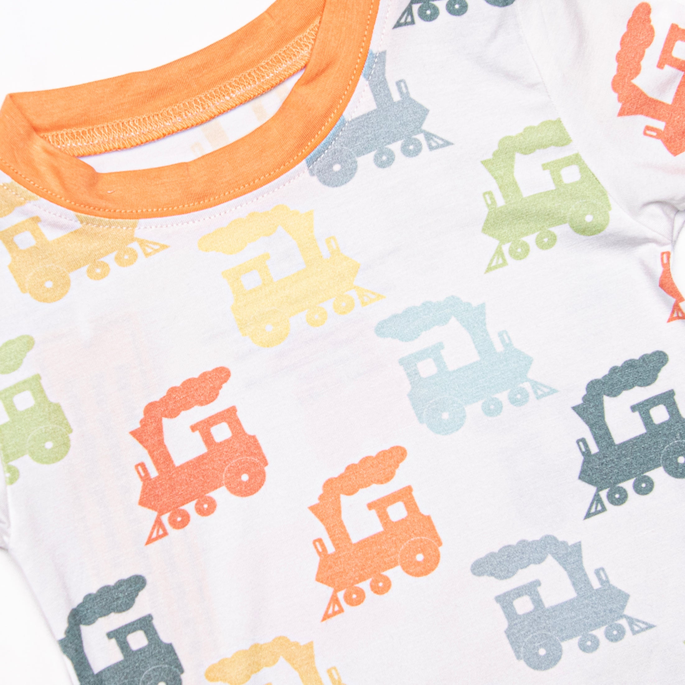 Vibrant Orange Colorful Caboose Bamboo Pajama Short Set - Sweet Dreams Awaits!