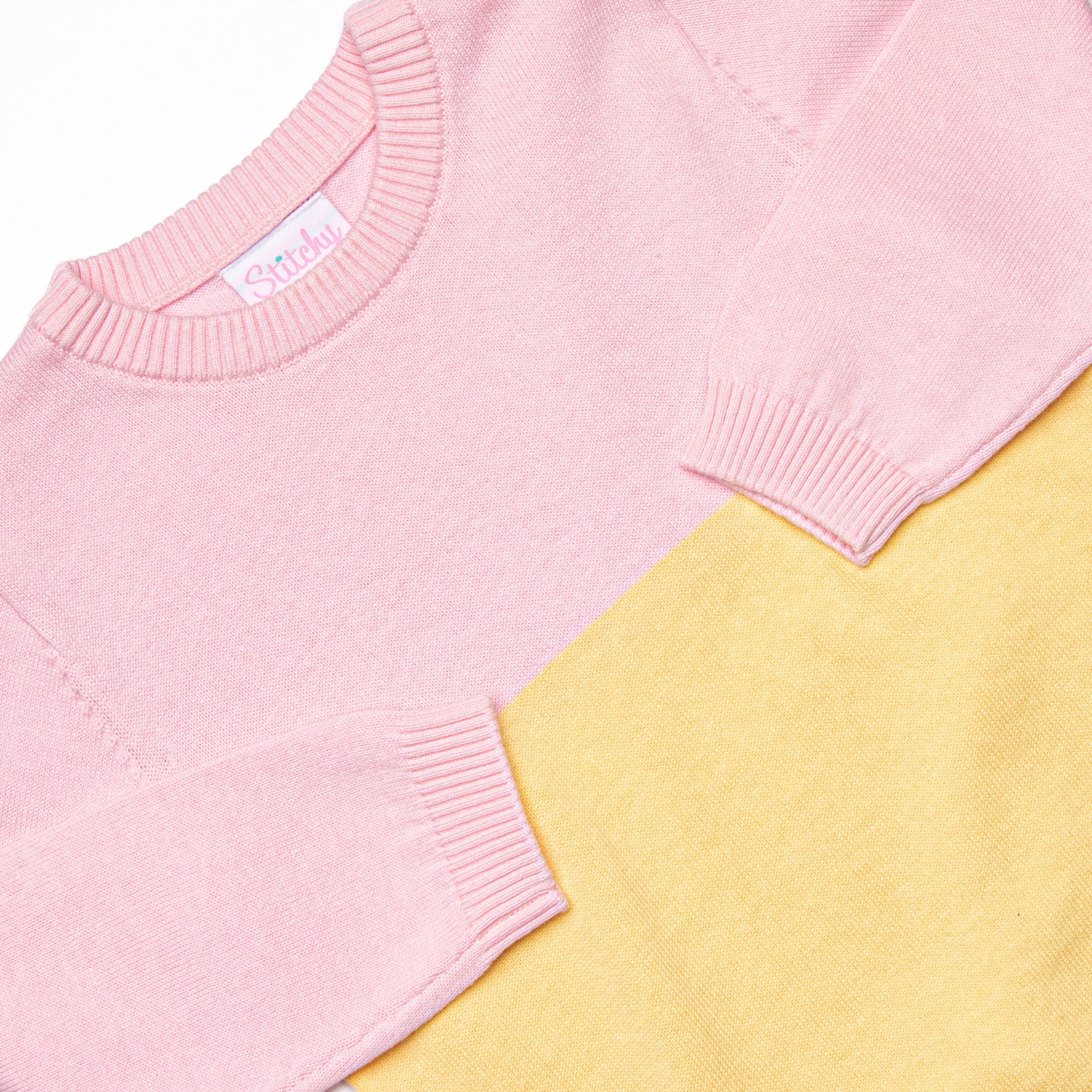 Adorable Pink and Yellow Color Block Sweater