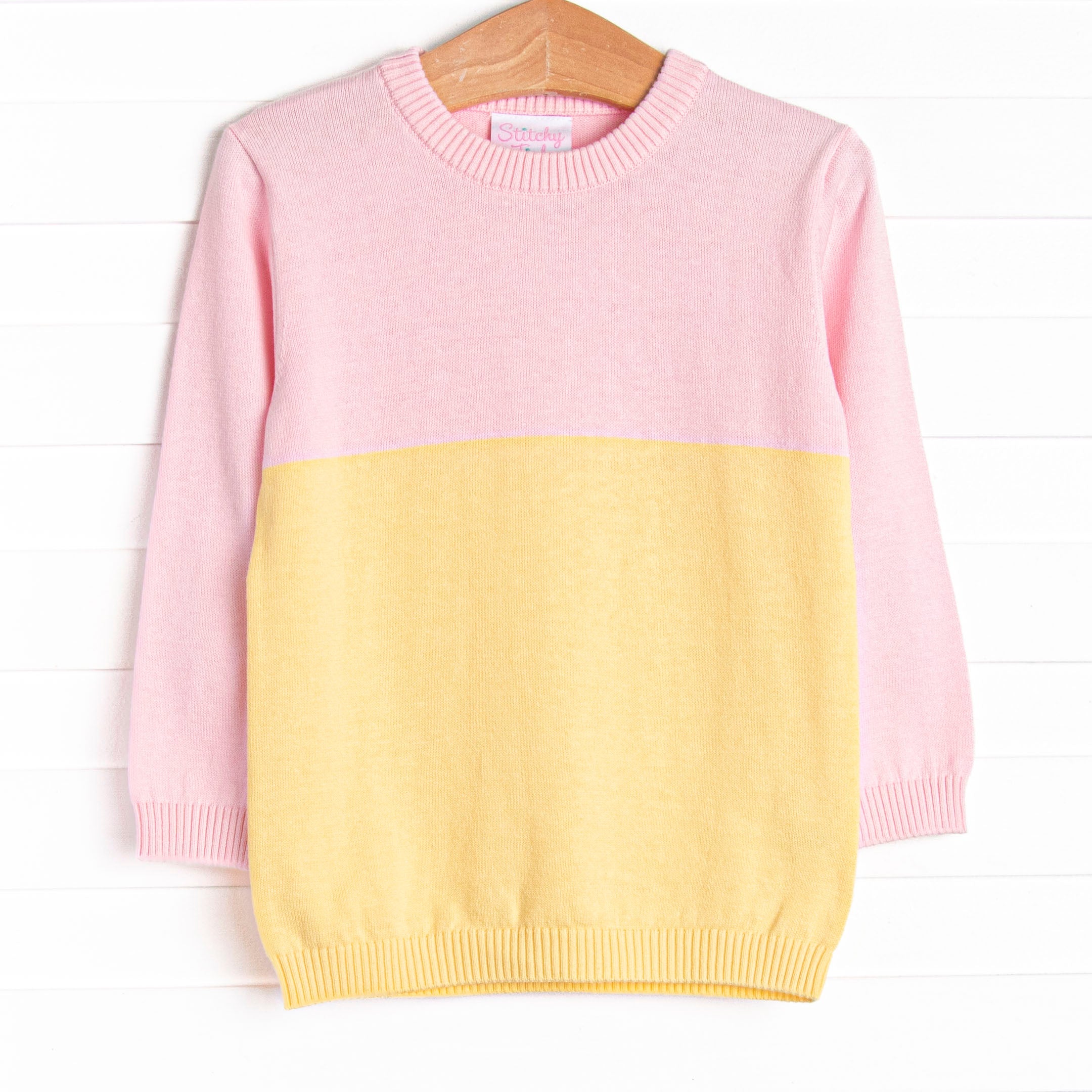 Adorable Pink and Yellow Color Block Sweater